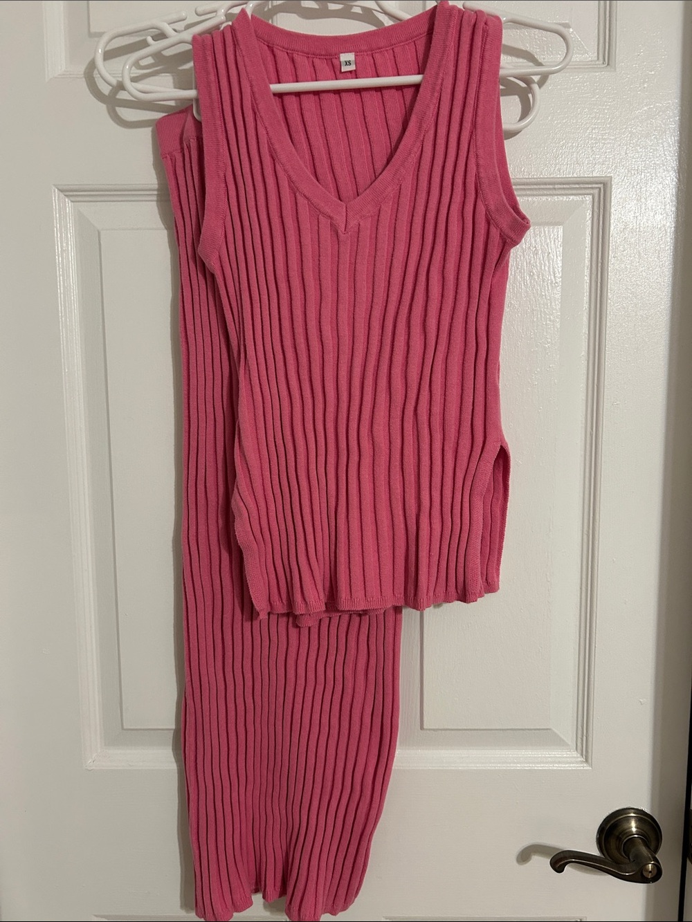 Ribbed V-Neck Knit Sleep Set - Pink